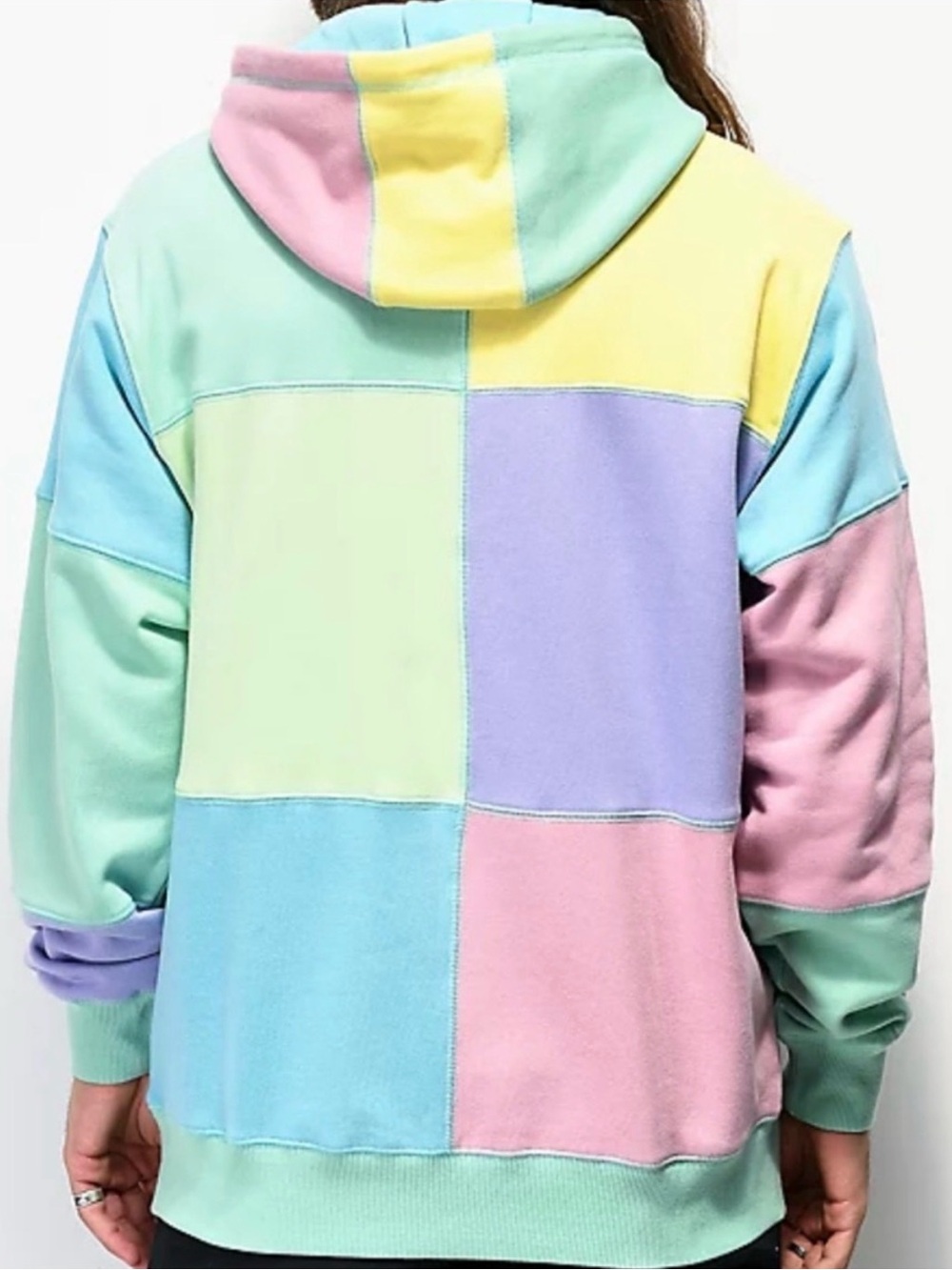 Teddy Fresh Pastel Patchwork Hoodie in Mint, Yellow, Lilac, Blue & Pink